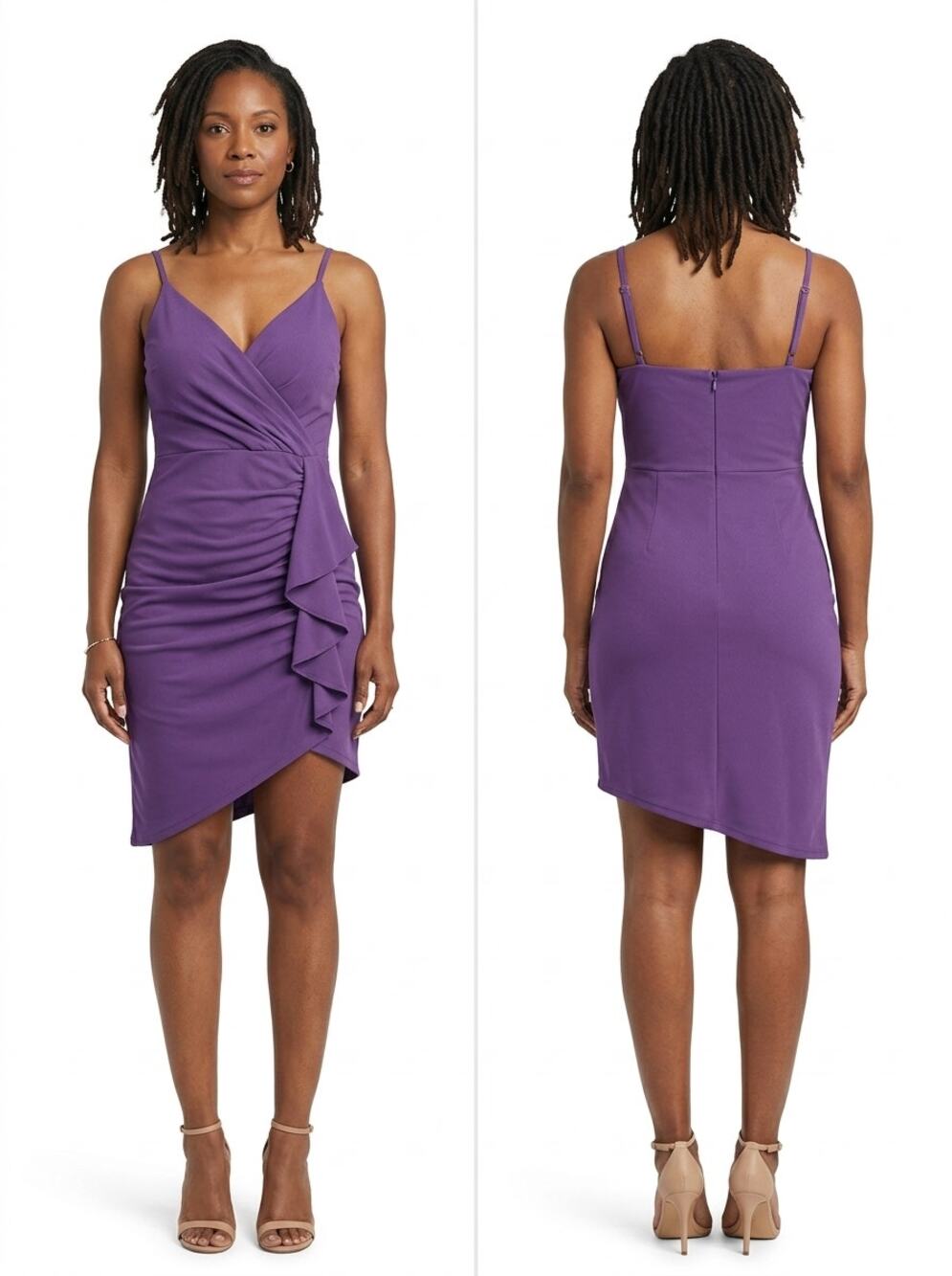Do+be Purple Wrap Mini Ruched Ruffle Dress Women Size S